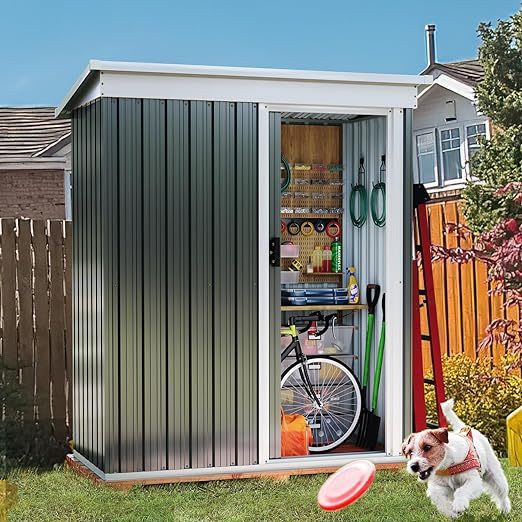 5.4x2.9FT Outdoor Storage Shed, Metal Tool Shed with Sloping Roof and Lockable Door for Backyard, Outside Lawn Storage Sheds for Backyard Patio,Black