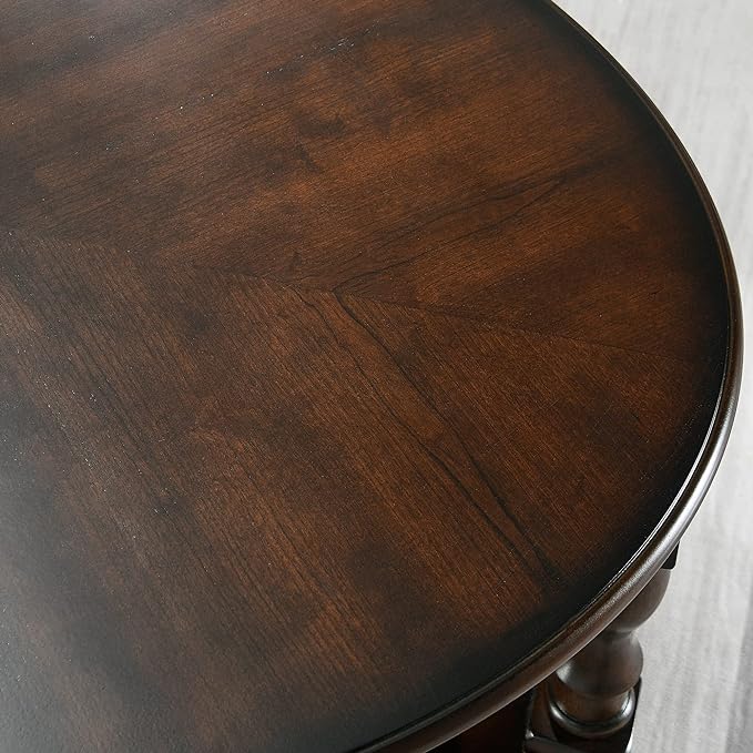 Oval Coffee Table for Living Room, 2-Tier Solid Wood Coffee Table