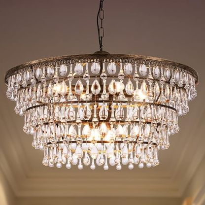 Crystal Chandelier Farmhouse 5 Tiers Crystal Light Fixtures Hanging Modern Bronze Ceiling Pendant Light, Chandeliers for Dining Room, Kitchen Island, Bedroom, Foyer, Entryway, Bar, W28-inch