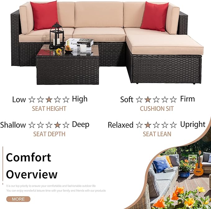 5 Pieces Patio Furniture Sets Outdoor All-Weather Sectional Patio Sofa Set