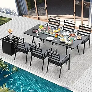 Outdoor Patio Furniture Sets Aluminum Dining Set Large Size Dining Table with Fire Pit Table