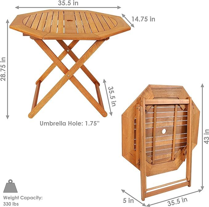 Wood Octagon Outdoor Folding Patio Table - Teak Oil Finish