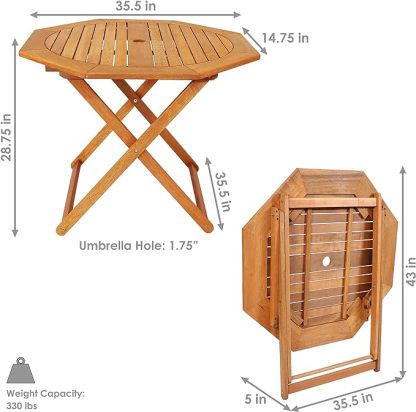 Wood Octagon Outdoor Folding Patio Table - Teak Oil Finish