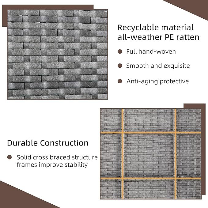 Outdoor Wicker Patio Conversation Furniture Set with Cushions and Tempered Glass Tabletop