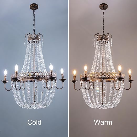 French Empire Crystal Chandelier, 6-Light Farmhouse Antique Bronze Chandelier, Hanging Ceiling Mount Light Fixture for Dining Living Room, Bedroom, Bathroom, Kitchen Island, Hallway, 31.5" W