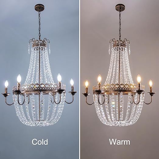 French Empire Crystal Chandelier, 6-Light Farmhouse Antique Bronze Chandelier, Hanging Ceiling Mount Light Fixture for Dining Living Room, Bedroom, Bathroom, Kitchen Island, Hallway, 31.5" W