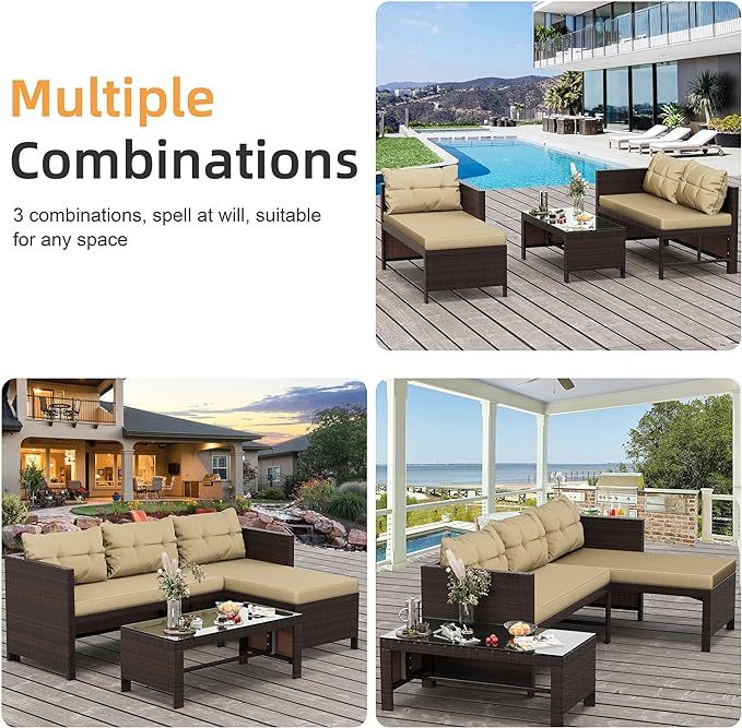 Outdoor Patio Furniture Sets, Wicker Patio sectional Sets 3-Piece