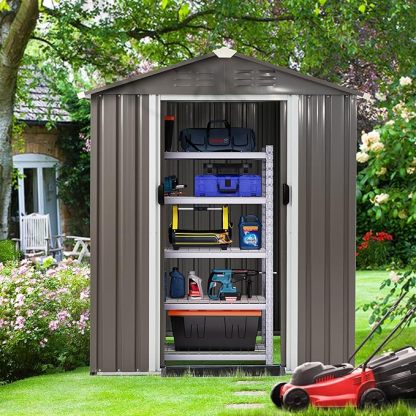 5x3 FT Outdoor Storage Shed, Waterproof Metal Garden Sheds with Lockable Double Door