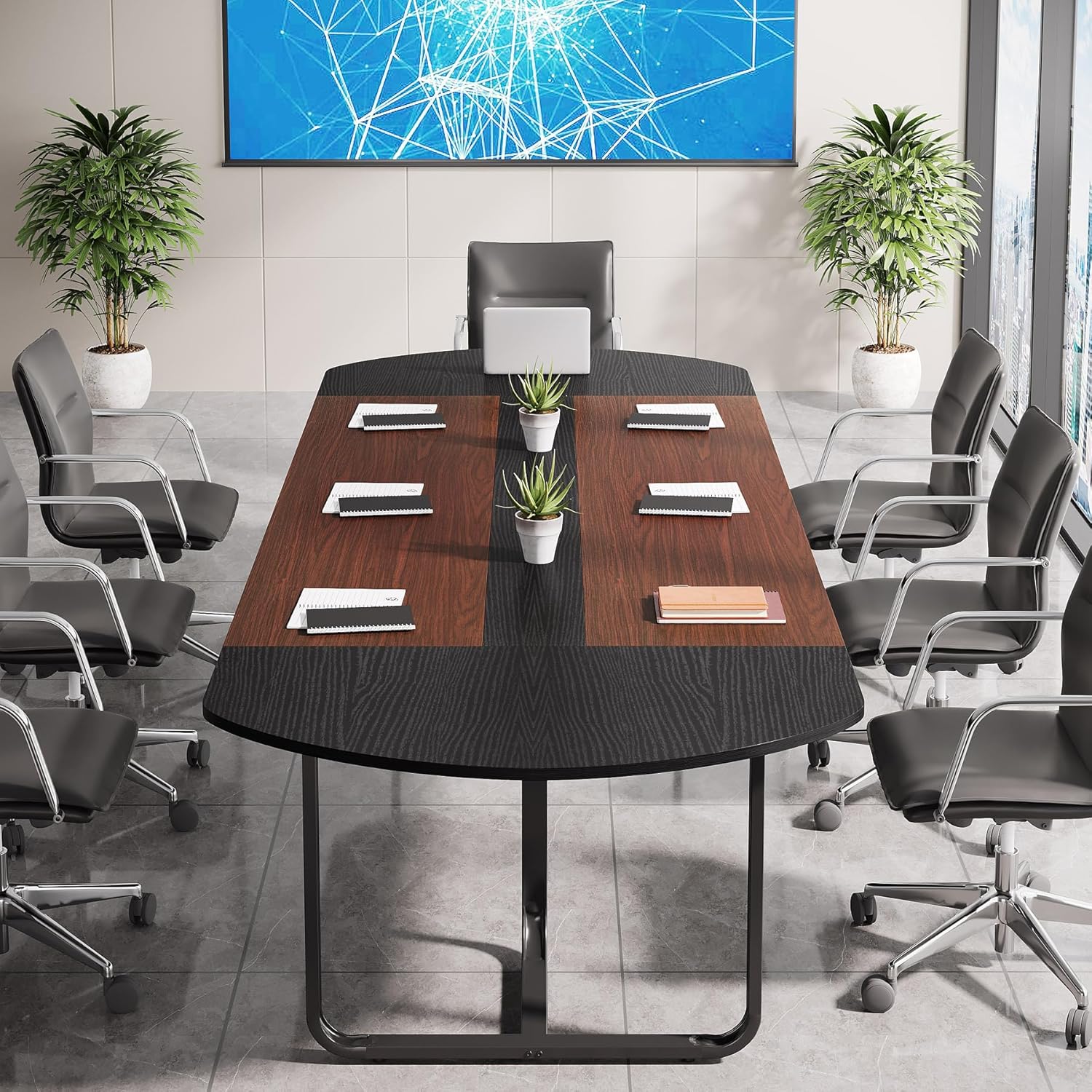 6FT Conference Table, Large Conference Room Table, Modern Oval Shaped Meeting Table for Seminar 35.43"D x 70.86"W x 29.52"H
