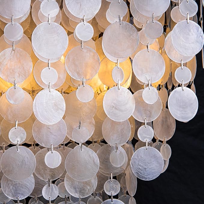9 Lights Capiz Shell Chandelier for Kitchen Island, Seashell Pendant Light Ceiling Light Fixture, Rectangle Coastal Ceiling Hanging Light