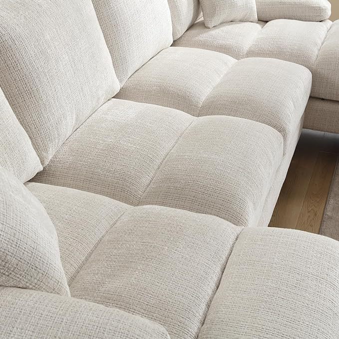 U-Shaped Sectional Sofa, Modern Chenille Tufted Overstuffed Comfy Cloud 4 Seater Couch