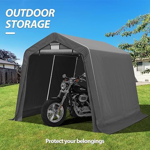 8x8Ft Ourdoor Storage Shed Shelter,Portable Shed Garage with Roll-up Zipper Door &Vent Window, Heavy Duty Storage Tent Carport for Bike,Motorcycle