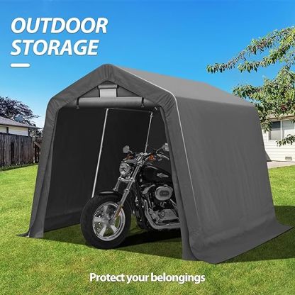 8x8Ft Ourdoor Storage Shed Shelter,Portable Shed Garage with Roll-up Zipper Door &Vent Window, Heavy Duty Storage Tent Carport for Bike,Motorcycle