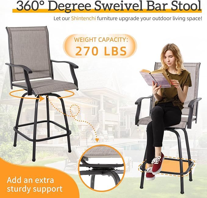 2 Piece Patio Swivel Bar Stools, Outdoor Height Bar Patio Stools& Bar Chairs Set of 2