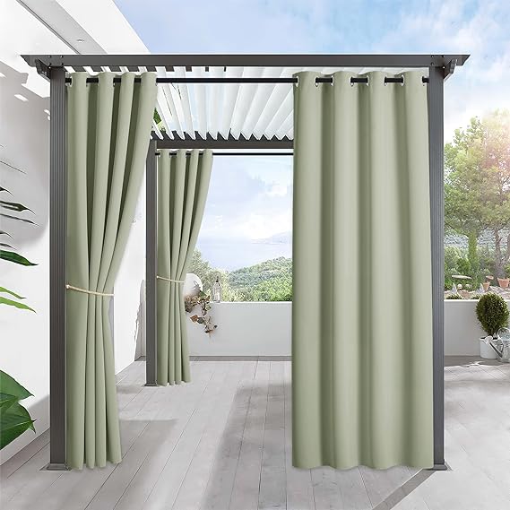Outdoor Curtains for Patio, Waterproof Blackout UV Protection Outside Decor for Porch Swimming Pool Hut Garden Pavilion Pop Up Tent Pergola Balcony, W 52 x L 84, 1 Panel, Sage Green