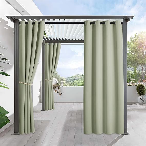Outdoor Curtains for Patio, Waterproof Blackout UV Protection Outside Decor for Porch Swimming Pool Hut Garden Pavilion Pop Up Tent Pergola Balcony, W 52 x L 84, 1 Panel, Sage Green