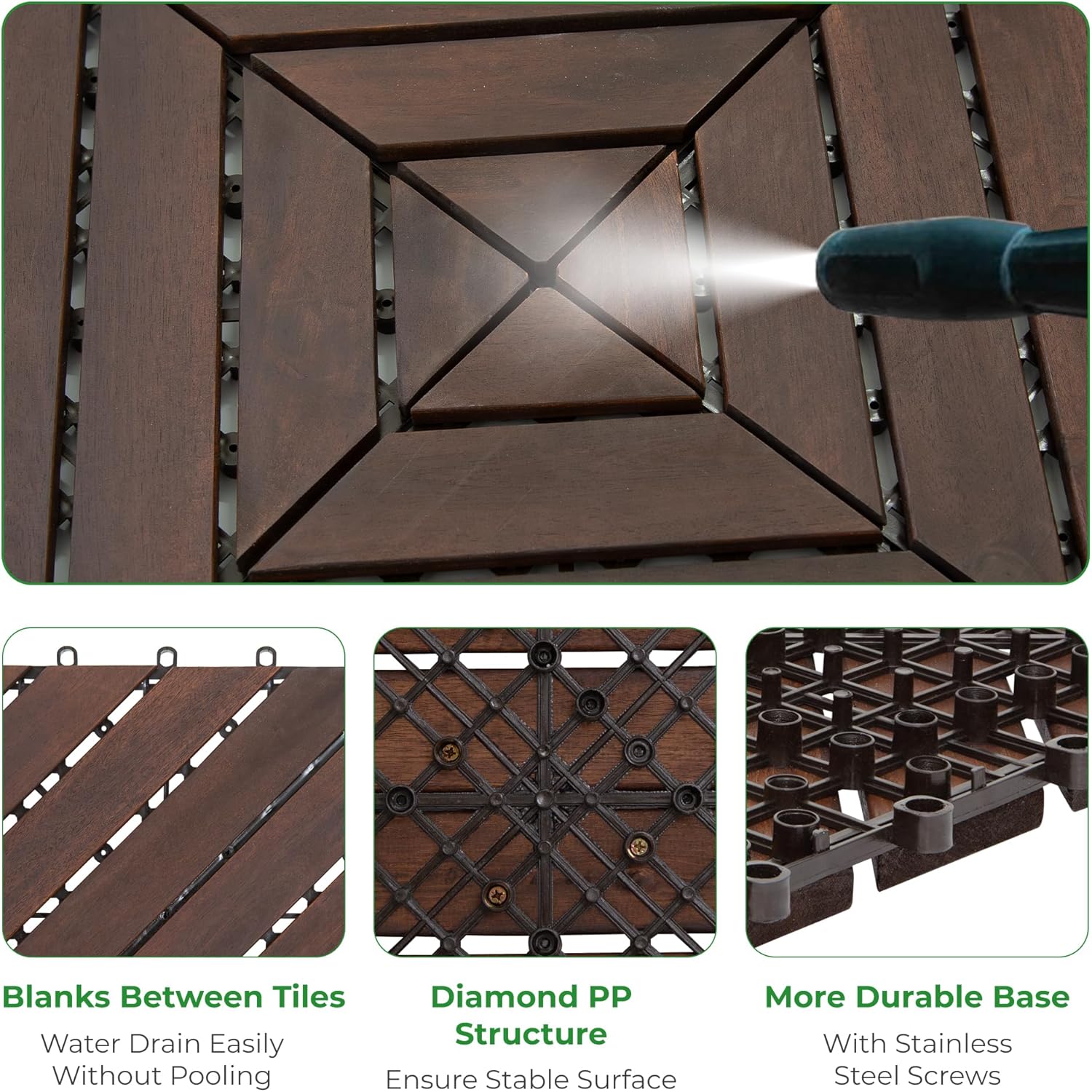 Deck Tiles 12"x12"x0.94'' Dark Brown