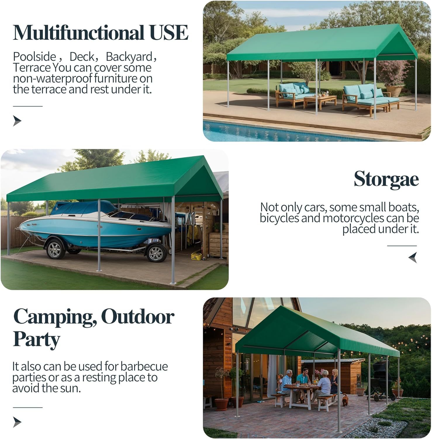 10x20ft Heavy Duty Carport with UV Resistant Canopy, Powder-Coated Steel Frame