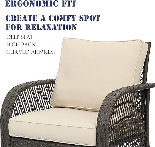 Patio Conversation Sets, 4 Pieces Patio Bistro Set with Coffee Table and Thick Cushions, All Weather Contemporary Grey Rattan Chair, Outdoor Furniture Set