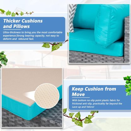 5 Pieces Outdoor Patio Sectional Sofa Couch, Silver Gray PE Wicker Furniture Conversation Set