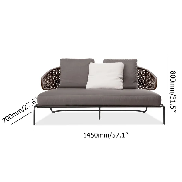 Gray Rattan Patio Sofa 2-Seater Loveseat with Cushion Pillow