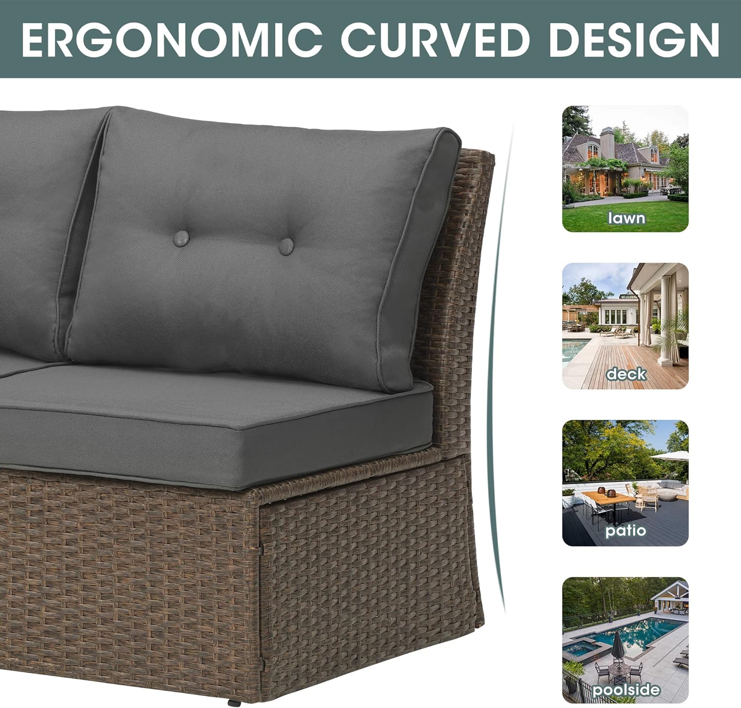 Outdoor Patio Sofa armless Chair, Aluminum Frame, Brown/Dark Grey