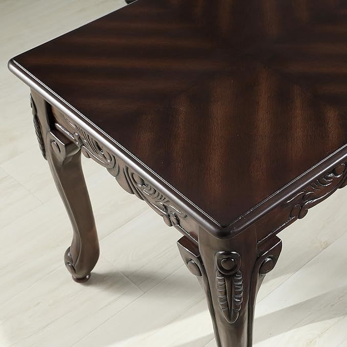 Traditional Ornate Detailing Wood Coffee Table, Dark Cherry