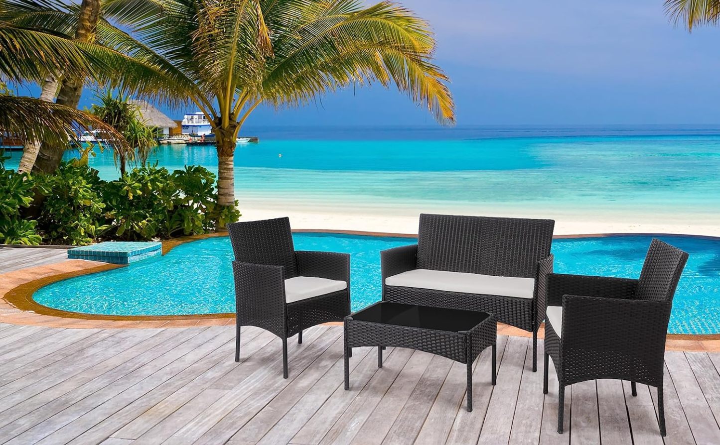 4 Piece Outdoor Patio Furniture Sets, Small Wicker Patio Conversation Furniture Rattan Chair Set