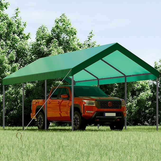 10x20ft Heavy Duty Carport with UV Resistant Canopy, Powder-Coated Steel Frame