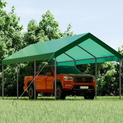 10x20ft Heavy Duty Carport with UV Resistant Canopy, Powder-Coated Steel Frame
