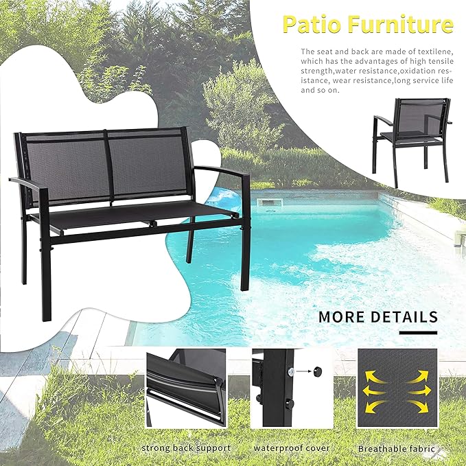 4 Pieces Patio Furniture Set All Weather Textile Fabric Outdoor Conversation Set
