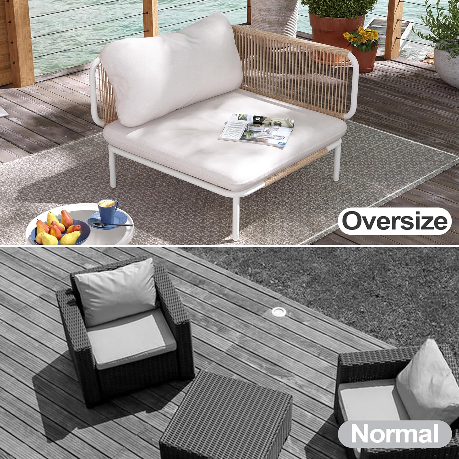 Patio Furniture Set, Outdoor Patio Furniture Oversized Metal Patio Sectional Sofa, 2-Seat Conversation Set with Cushion for Indoor and Outdoor, White Frame & Meige Mat