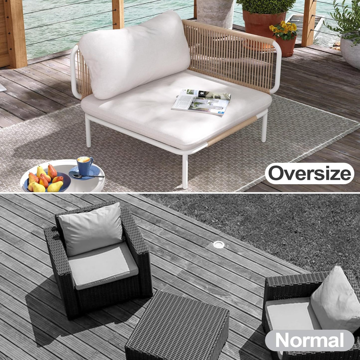 Patio Furniture Set, Outdoor Patio Furniture Oversized Metal Patio Sectional Sofa, 2-Seat Conversation Set with Cushion for Indoor and Outdoor, White Frame & Meige Mat