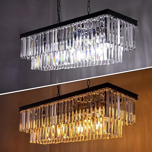 Black Crystal Chandelier, 9-Light Modern Farmhouse Chandeliers Dining Room Lighting Fixture