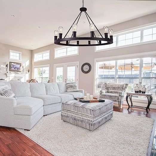 Farmhouse Black Chandelier,12 Lights Wagon Wheel Large Chandeliers for Kitchen Island,Hanging Modern Farmhouse Pendant Ceiling Lighting