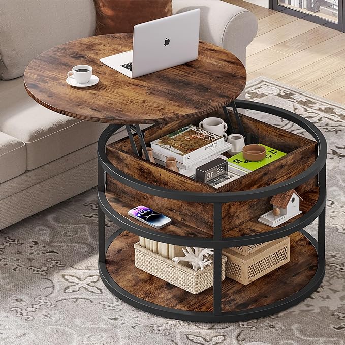 Round Coffee Tables for Living Room,Lift Top Coffee Table with Storage