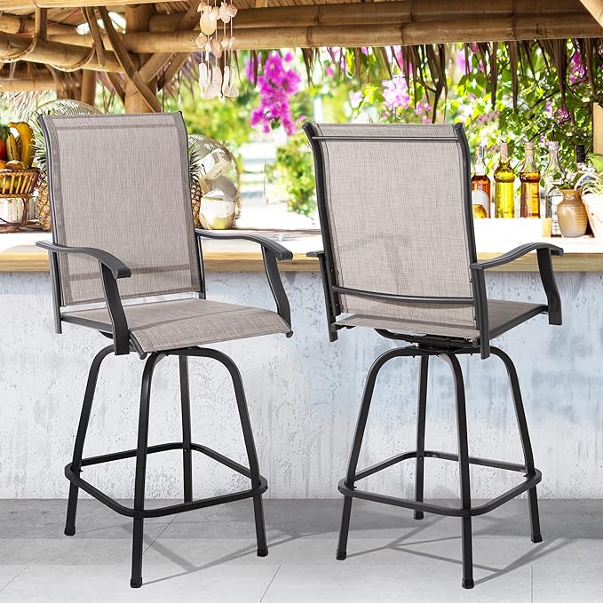 2 Piece Patio Swivel Bar Stools, Outdoor Height Bar Patio Stools& Bar Chairs Set of 2