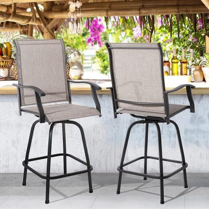 2 Piece Patio Swivel Bar Stools, Outdoor Height Bar Patio Stools& Bar Chairs Set of 2
