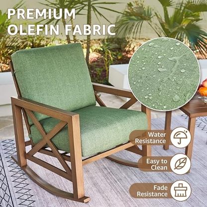 Rocking Bistro Set, 3 Piece Outdoor Patio Conversation Furniture Set with 2 Rockers and 1 Metal Coffee Table with Thick Cushions