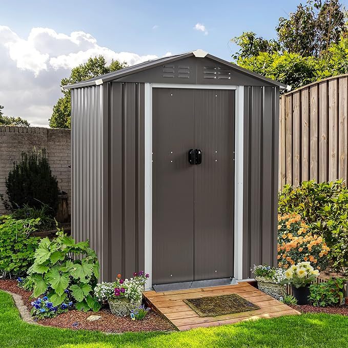 5x3 FT Outdoor Storage Shed, Waterproof Metal Garden Sheds with Lockable Double Door