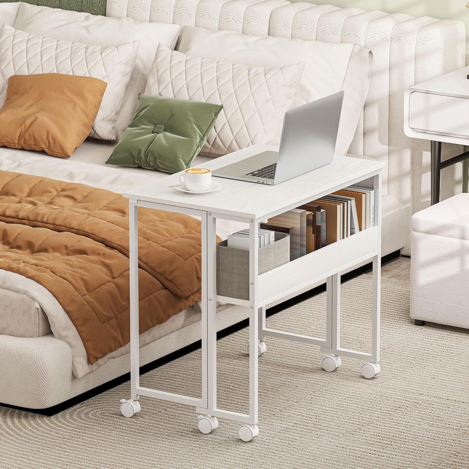 Rolling Computer Desk Foldable with Storage Bag and Shelf, 31.5" Portable Writing Table on Wheels