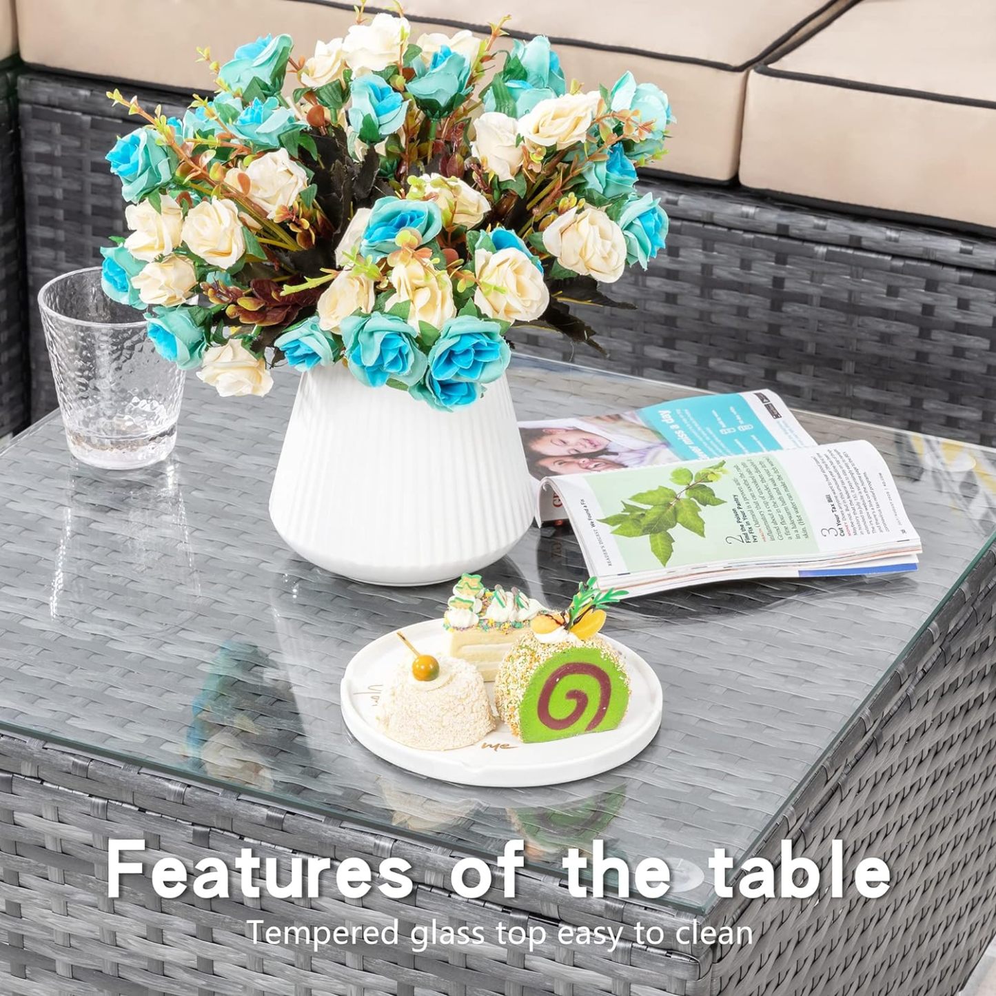 3 Pieces Outdoor Sectional Sofa Silver All-Weather Rattan Wicker Sofa Small Patio Conversation Couch