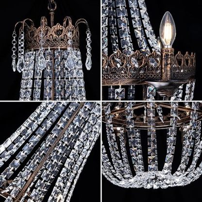 French Empire Crystal Chandelier, 6-Light Farmhouse Antique Bronze Chandelier, Hanging Ceiling Mount Light Fixture for Dining Living Room, Bedroom, Bathroom, Kitchen Island, Hallway, 31.5" W