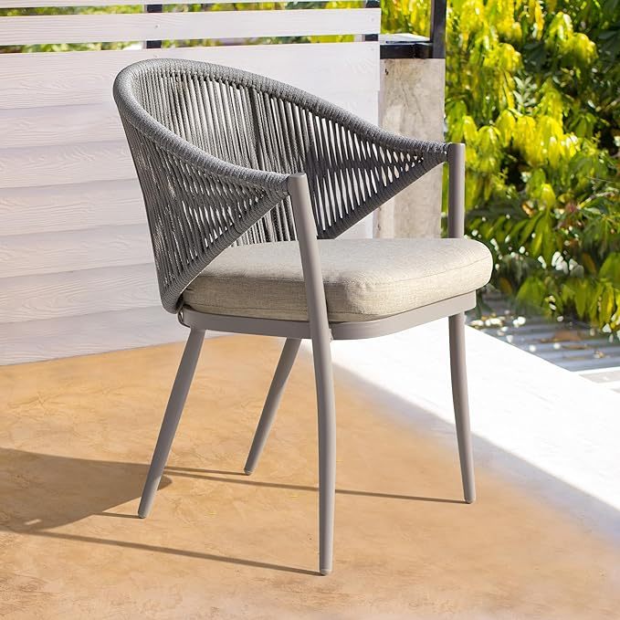 Patio Dining Chairs Set of 2, Woven Rope Outdoor Dining Chair