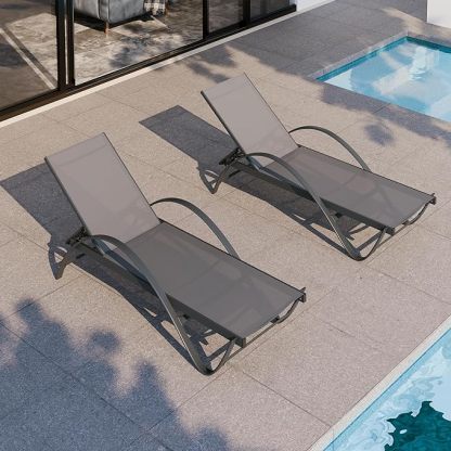 Patio Chaise Lounge Set of 2, Pool Chaise Lounge with Arm