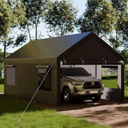 12x18.5ft Heavy Duty Carport, Portable Garage with Removable Sidewalls, Doors and Ventilated Windows