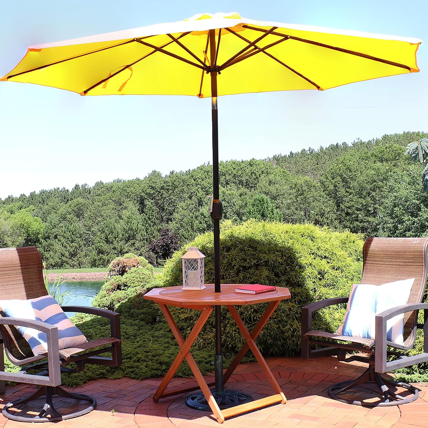 Wood Octagon Outdoor Folding Patio Table - Teak Oil Finish
