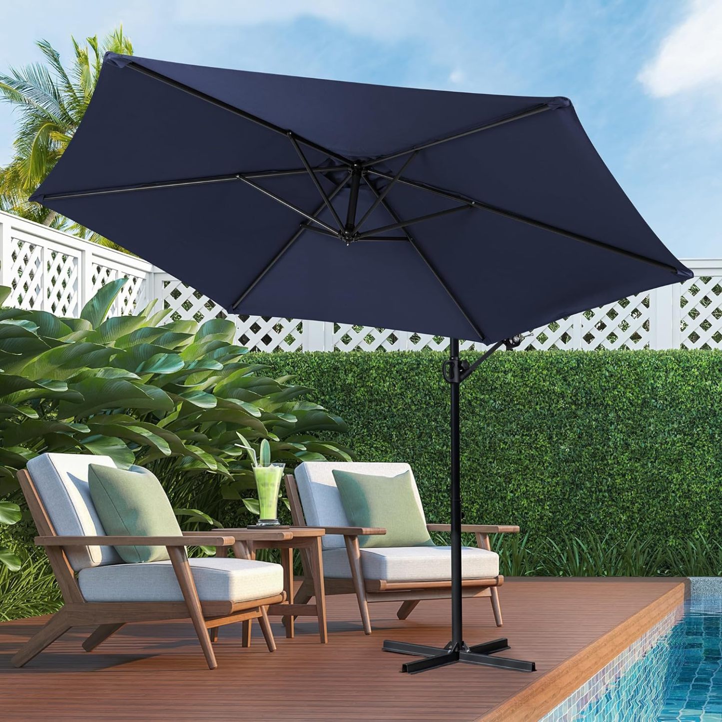 Crank and Cross Base, Outdoor Cantilever Hanging Umbrella