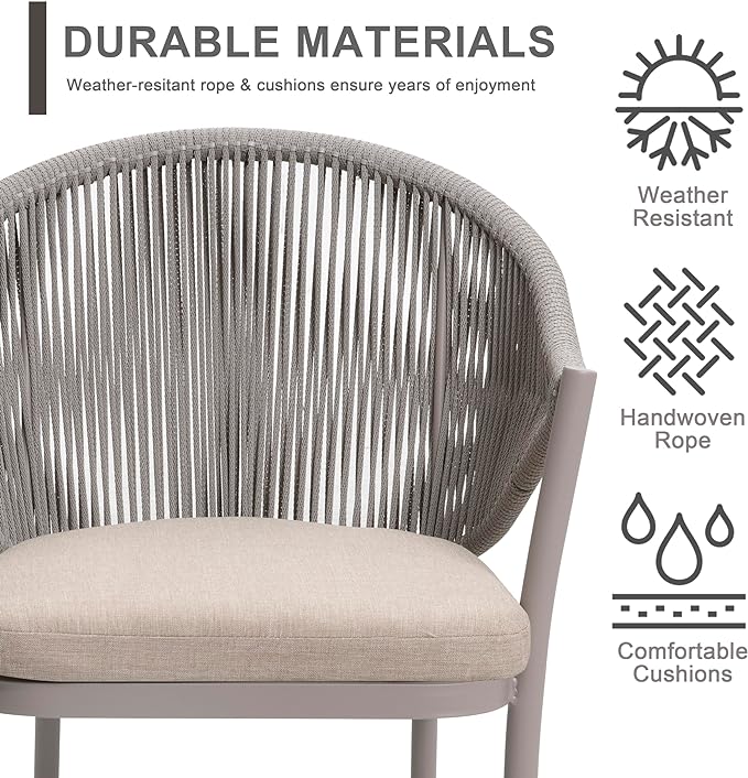 Patio Dining Chairs Set of 2, Woven Rope Outdoor Dining Chair