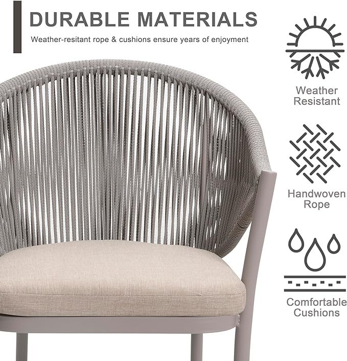 Patio Dining Chairs Set of 2, Woven Rope Outdoor Dining Chair